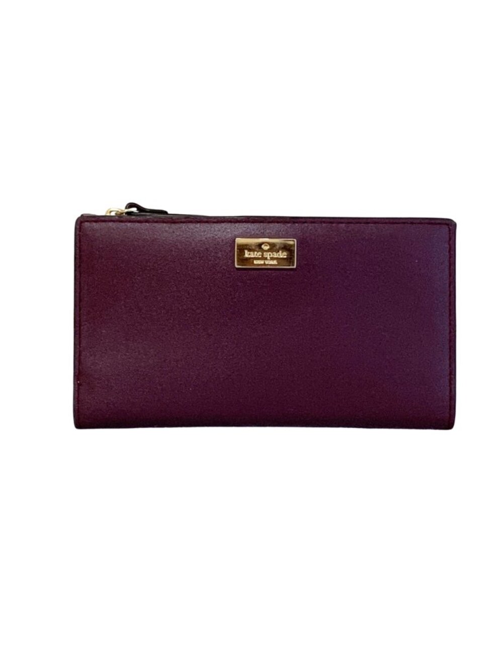 Kate Spade New York Burgundy Leather Bifold Continental Wallet Gold Logo